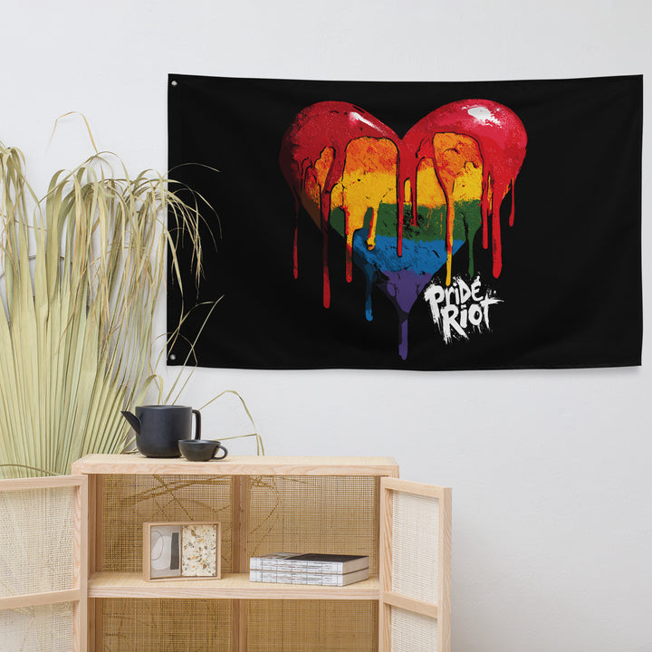 Bleeding Heart Horizontal Pride Flag | LGBTQ+ Black Banner for Queer Rage, Rebellion & Sacred Space