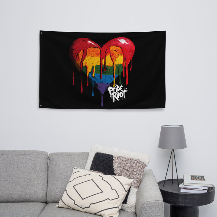 Bleeding Heart Horizontal Pride Flag | LGBTQ+ Black Banner for Queer Rage, Rebellion & Sacred Space