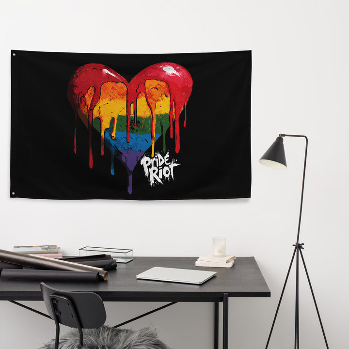 Bleeding Heart Horizontal Pride Flag | LGBTQ+ Black Banner for Queer Rage, Rebellion & Sacred Space