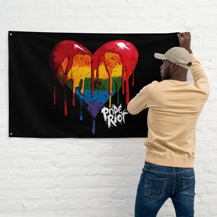 Bleeding Heart Horizontal Pride Flag | LGBTQ+ Black Banner for Queer Rage, Rebellion & Sacred Space