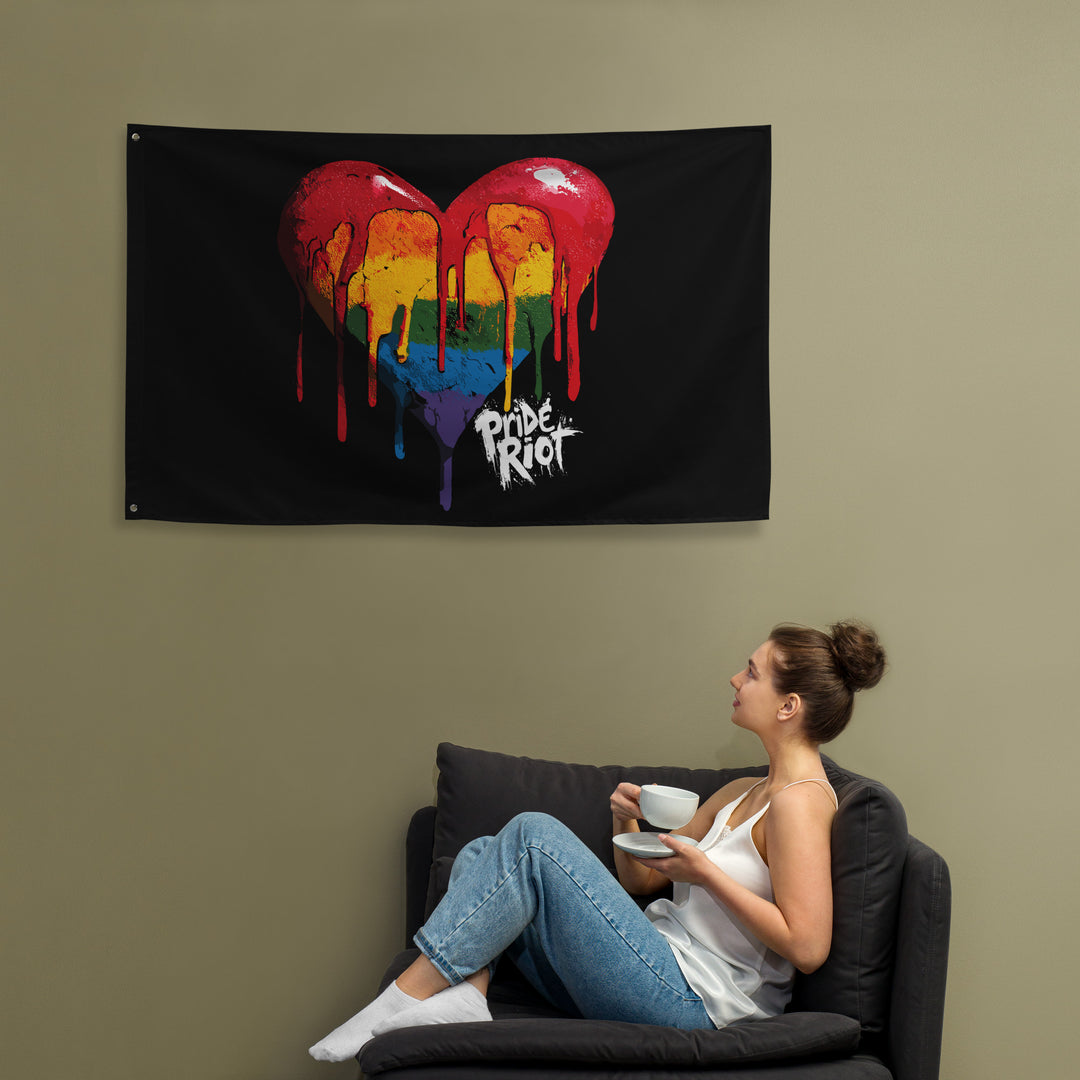 Bleeding Heart Horizontal Pride Flag | LGBTQ+ Black Banner for Queer Rage, Rebellion & Sacred Space
