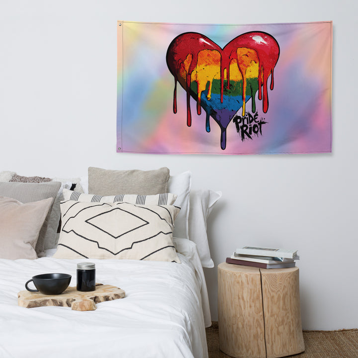 Bleeding Heart Horizontal Pride Flag | LGBTQ+ Wall Banner for Bold Queer Expression & Sacred Space