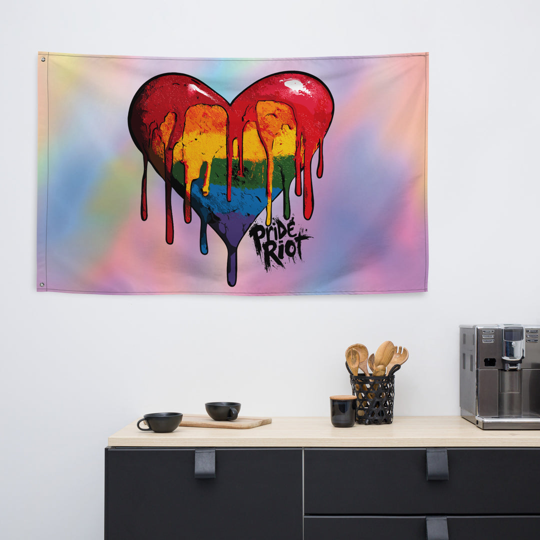 Bleeding Heart Horizontal Pride Flag | LGBTQ+ Wall Banner for Bold Queer Expression & Sacred Space