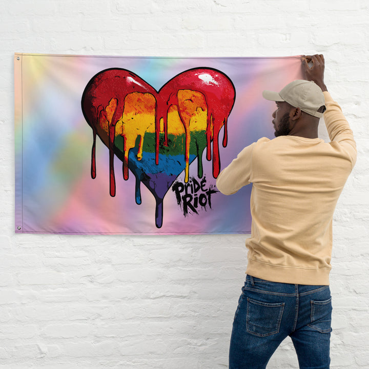 Bleeding Heart Horizontal Pride Flag | LGBTQ+ Wall Banner for Bold Queer Expression & Sacred Space