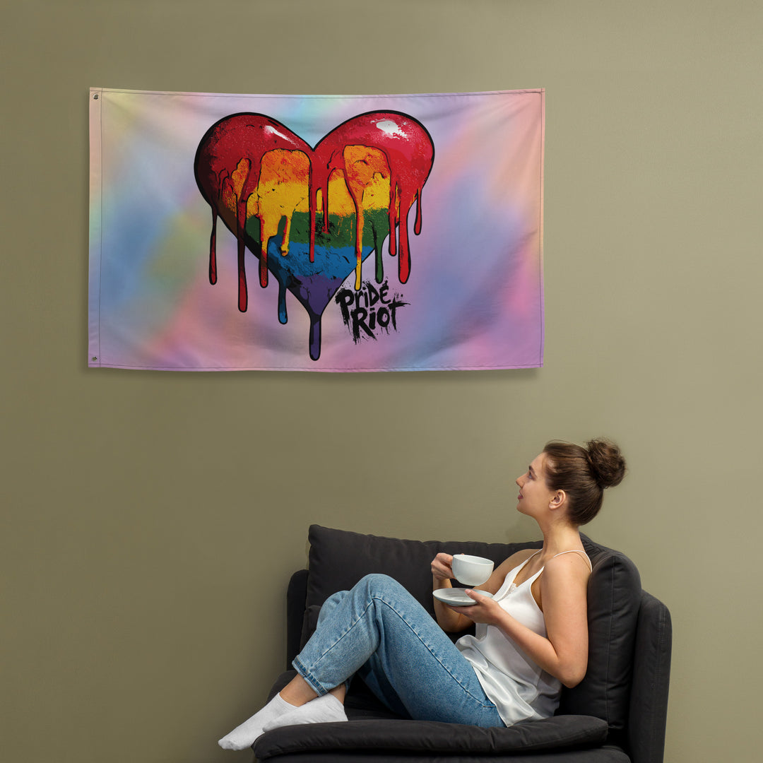 Bleeding Heart Horizontal Pride Flag | LGBTQ+ Wall Banner for Bold Queer Expression & Sacred Space