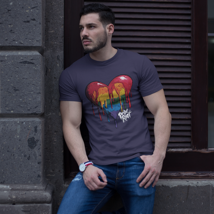 Bleeding Heart Pride Tee – Dark Edition – LGBTQ+ Dripping Rainbow Heart Shirt | Unisex Fit
