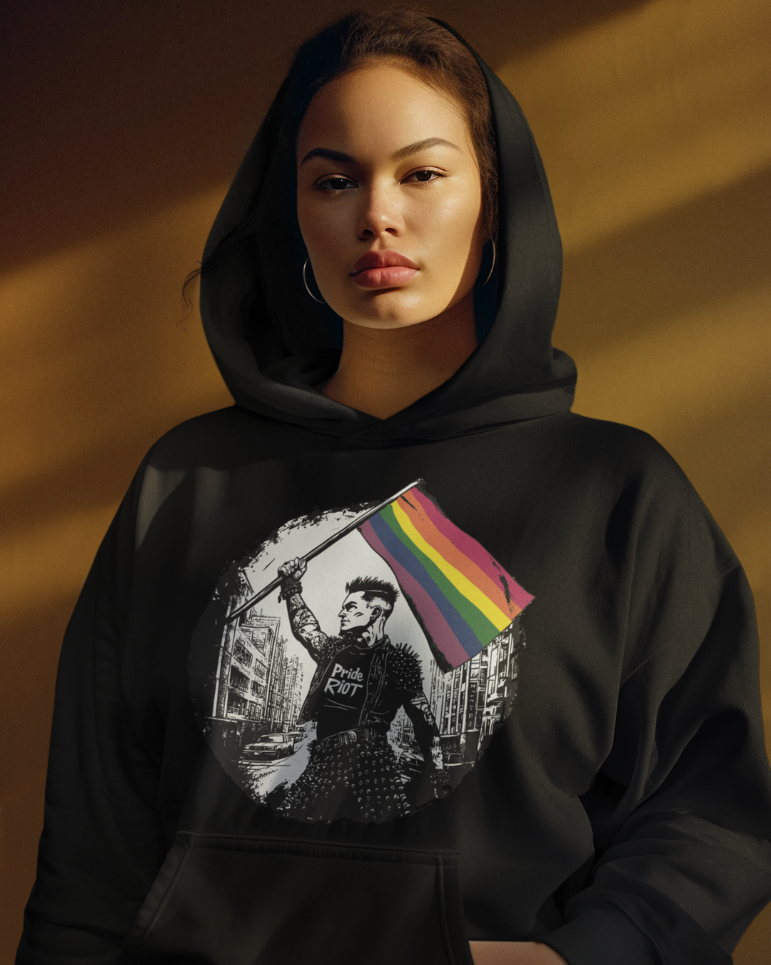 Flagbearer Pride Hoodie – Unisex LGBTQ+ Sweatshirt | Bold & Rebellious, Punk-Inspired | Pride Riot Apparel