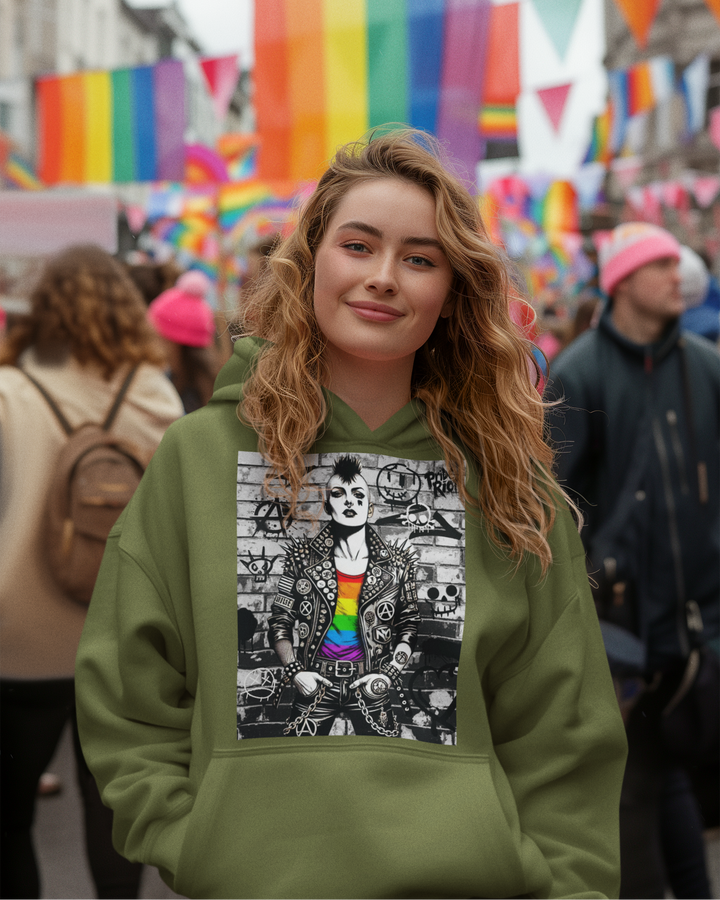 Pride Riot Official Punk Queen Icon Hoodie – Queer Punk Streetwear for LGBTQ+ Protest, Pride, and Everyday Rebellion