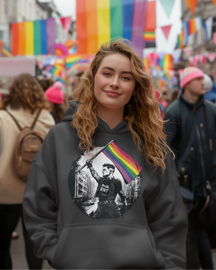 Flagbearer Pride Hoodie – Unisex LGBTQ+ Sweatshirt | Bold & Rebellious, Punk-Inspired | Pride Riot Apparel