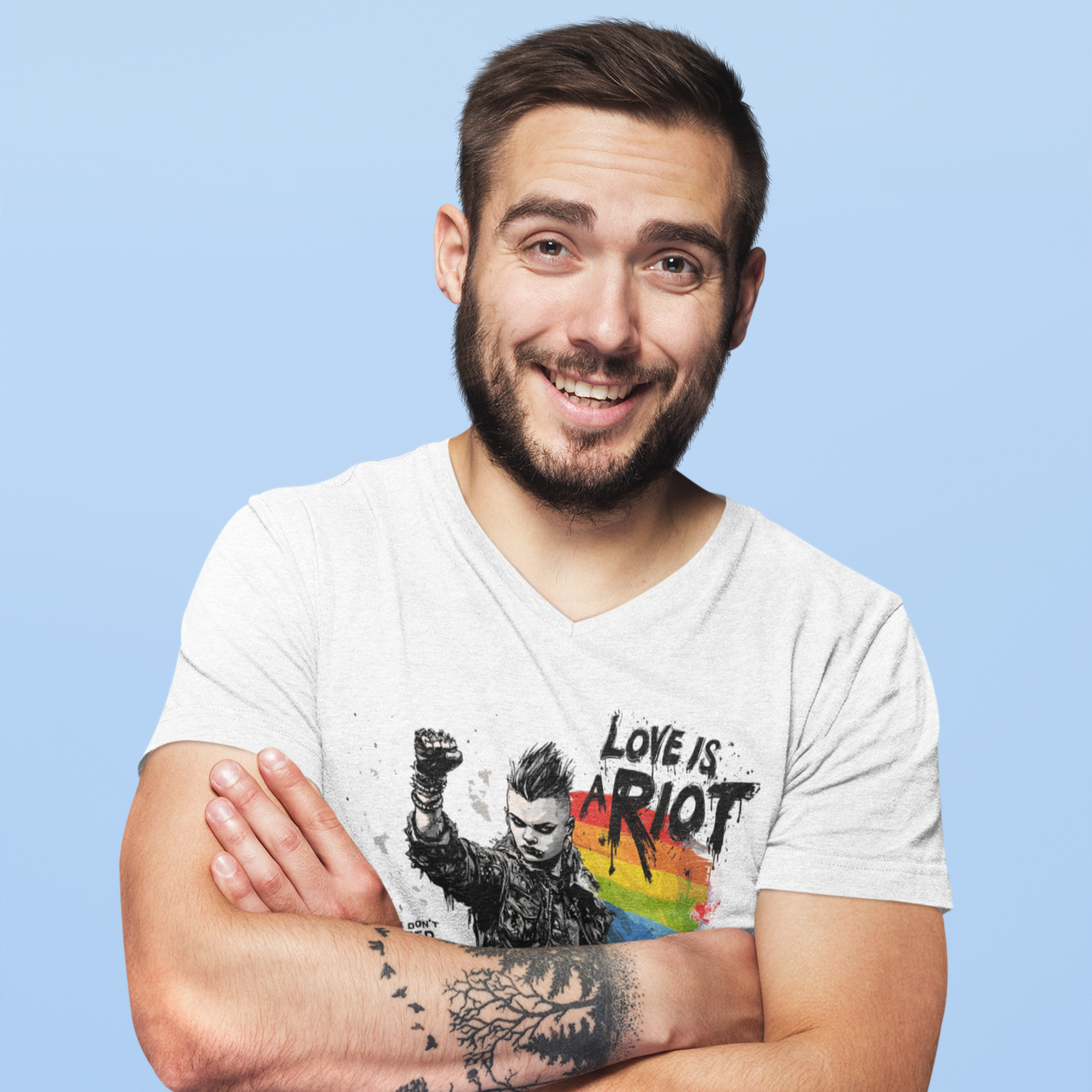 Love Is a Riot LGBTQ+ Punk Pride V-Neck – White Unisex Tee for Queer Rebels 2025