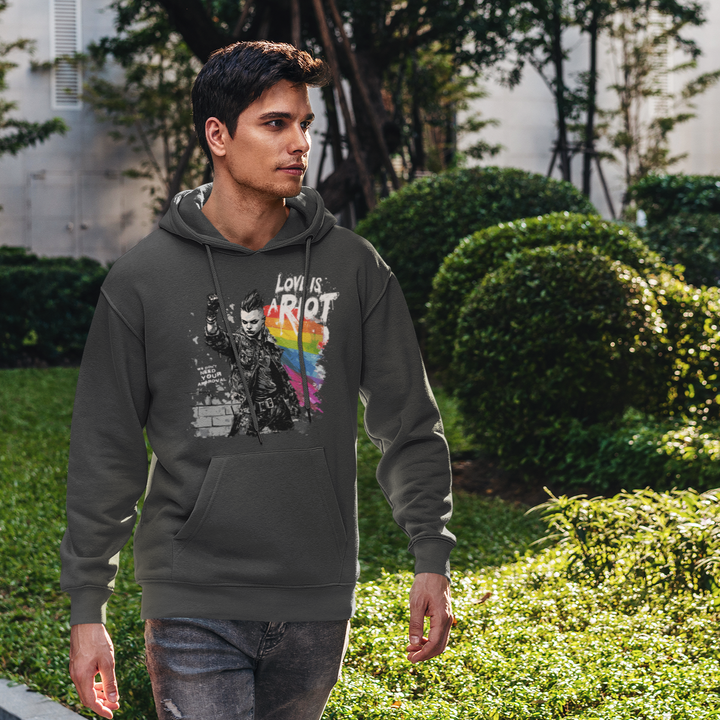 Love is a Riot Hoodie | Dark Queer Punk Pride Sweatshirt | LGBTQ+ Streetwear | Unisex Hoodie | 2025 Pride Riot Official