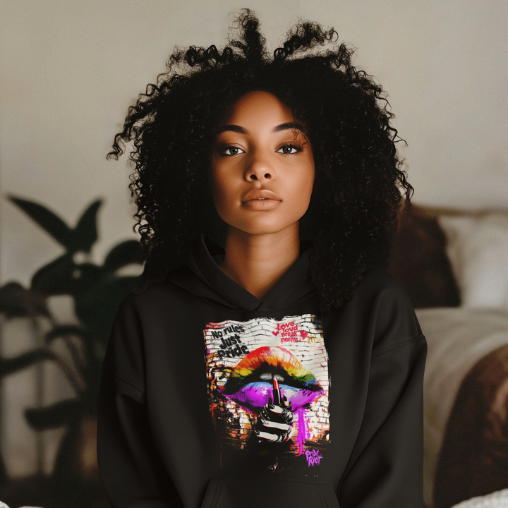 No Rules Just Pride – Rainbow Lip Hoodie | LGBTQ+ Queer Punk Sweatshirt