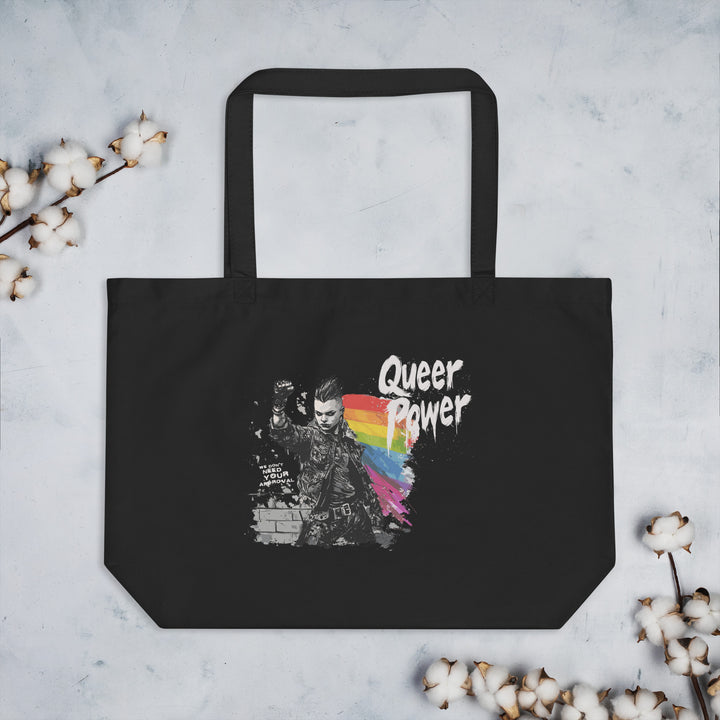 Queer Power / Love Is a Riot – Reversible Black Organic Cotton Tote Bag (Dual-Sided Pride Design, Heavy-Duty 6 Gal)