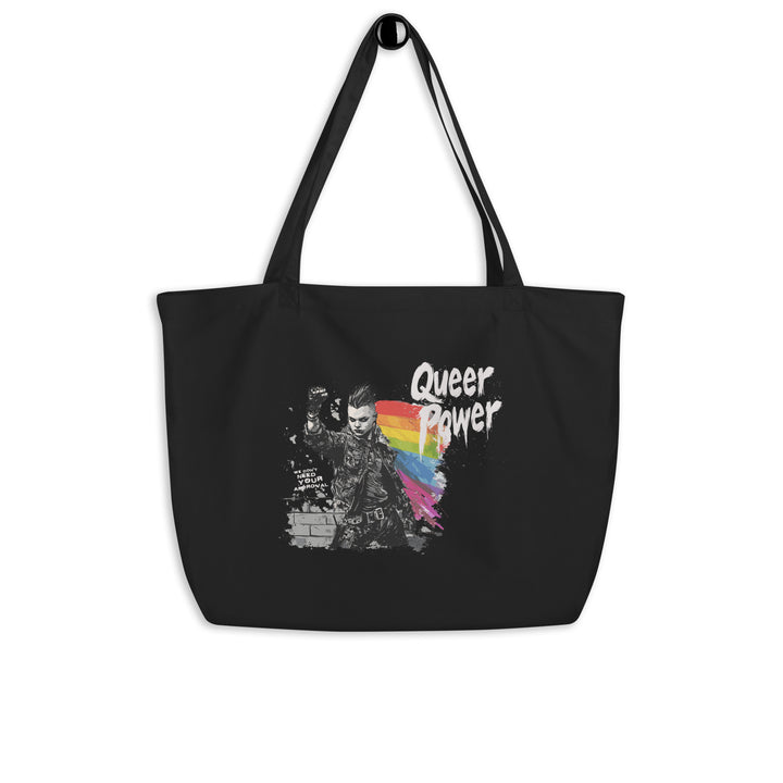 Queer Power / Love Is a Riot – Reversible Black Organic Cotton Tote Bag (Dual-Sided Pride Design, Heavy-Duty 6 Gal)