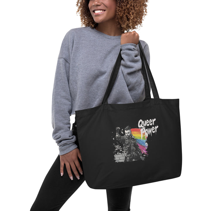 Queer Power / Love Is a Riot – Reversible Black Organic Cotton Tote Bag (Dual-Sided Pride Design, Heavy-Duty 6 Gal)