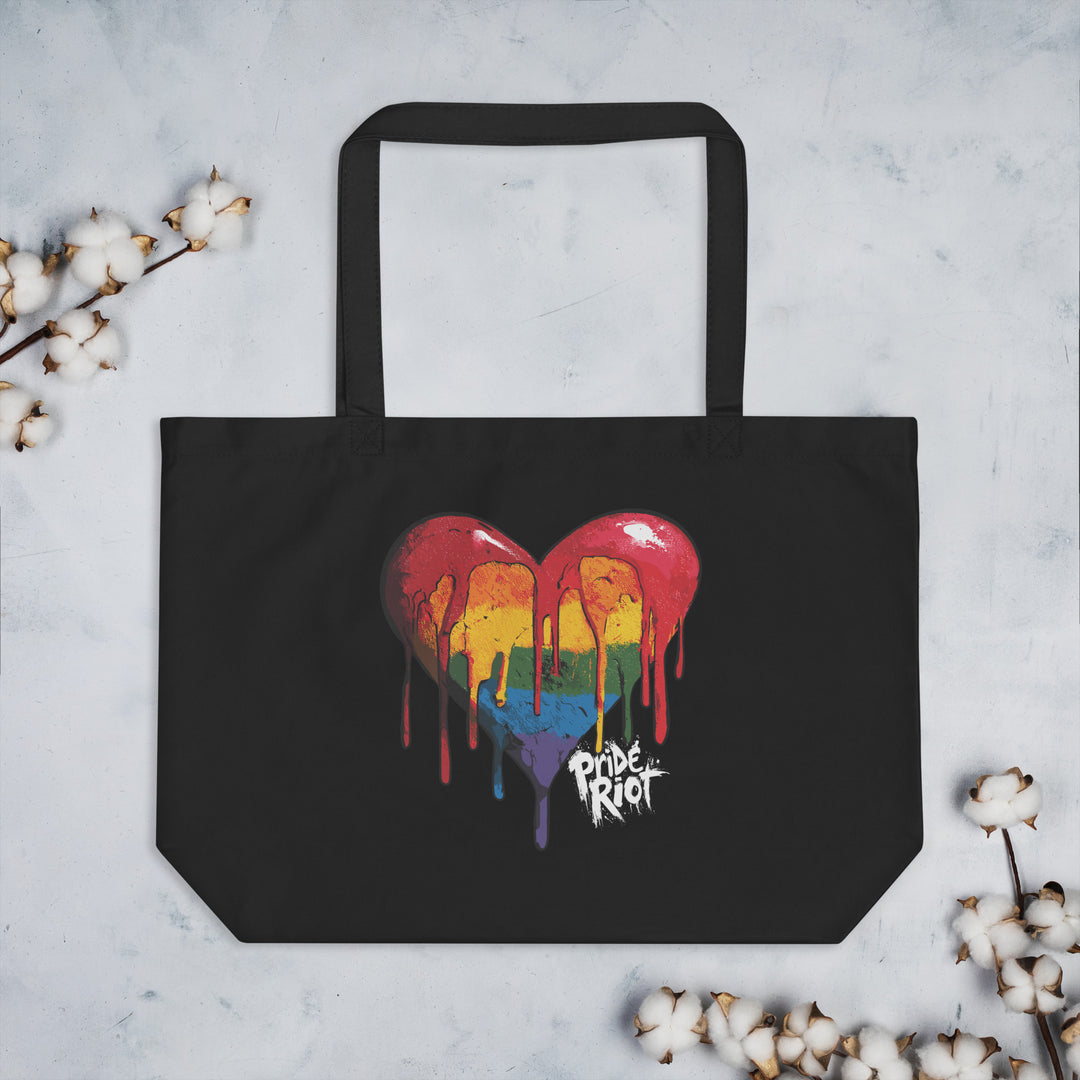 Bleeding Heart Organic Tote Bag – Dark Edition | LGBTQ+ Large Black Pride Tote for Everyday Rebellion