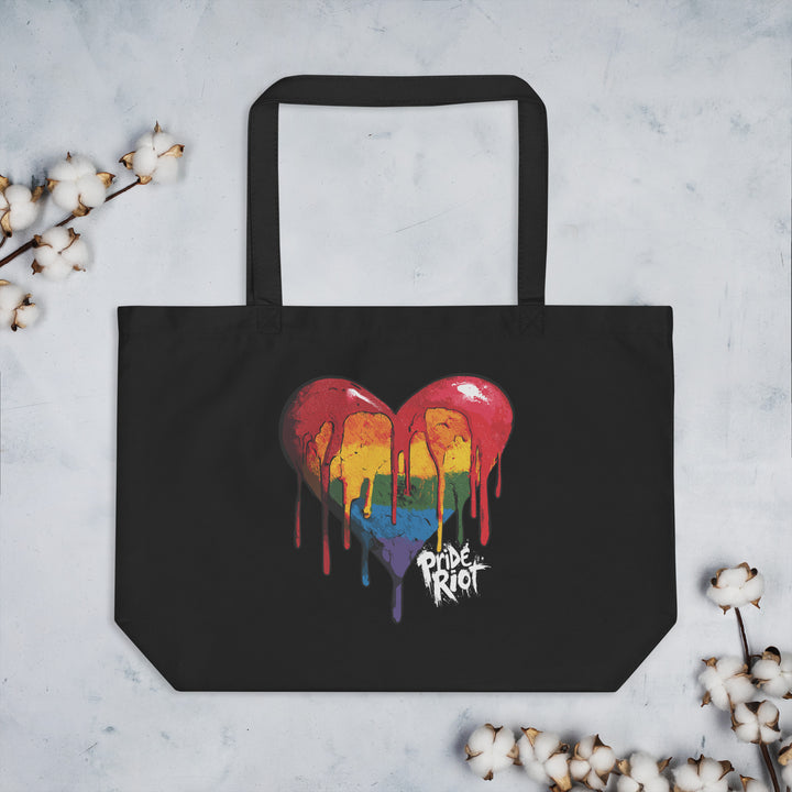 Bleeding Heart Organic Tote Bag – Dark Edition | LGBTQ+ Large Black Pride Tote for Everyday Rebellion