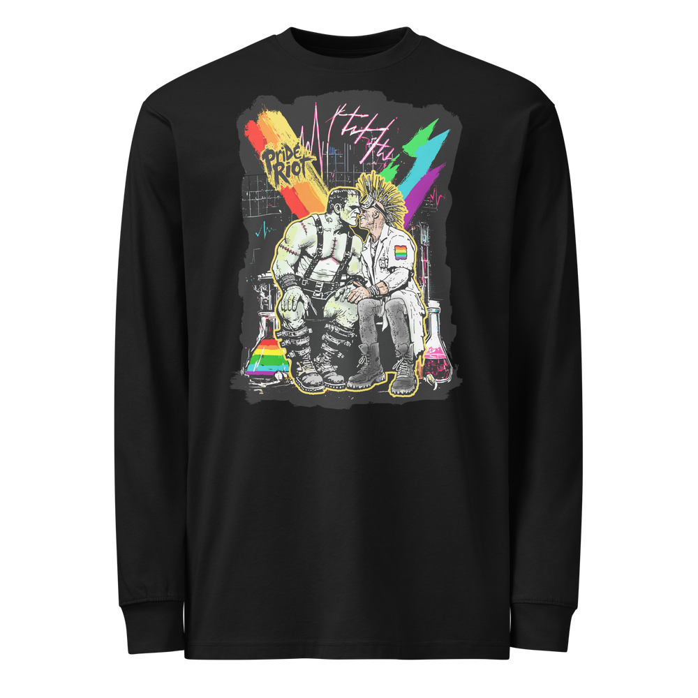 Frankenstein long sleeve — black, front — Pride Riot