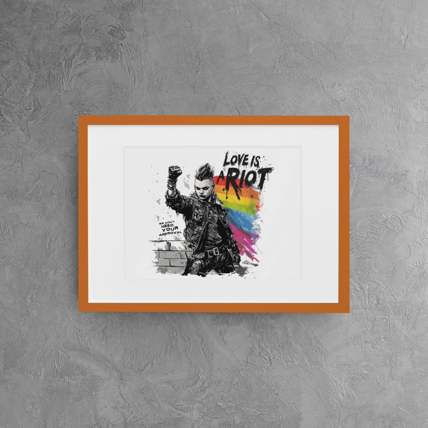 Love Is a Riot – Framed & Matted Queer Punk Poster (Rainbow Protest Art, Museum-Quality Print)