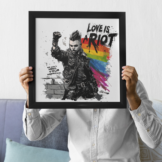 Love Is a Riot – Framed Queer Punk Poster (Rainbow Protest Art, Matte Print)