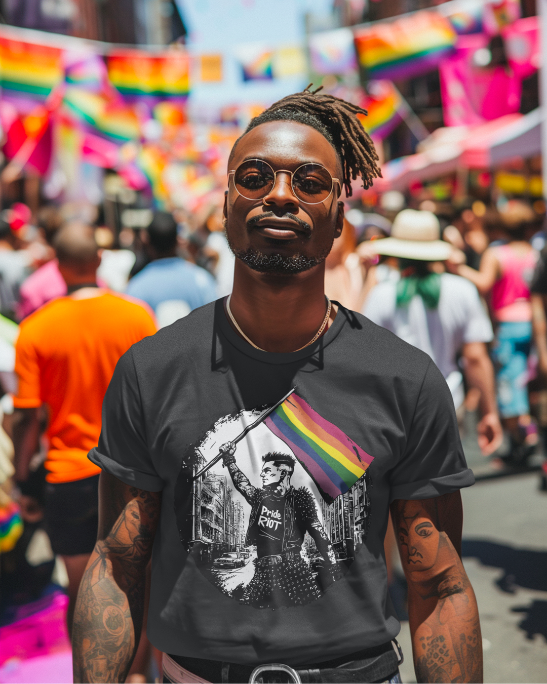 Flagbearer Pride Tee – Unisex LGBTQ+ Shirt | Punk-Inspired, Bella + Canvas 3001 | Celebrate Pride with Pride Riot Apparel