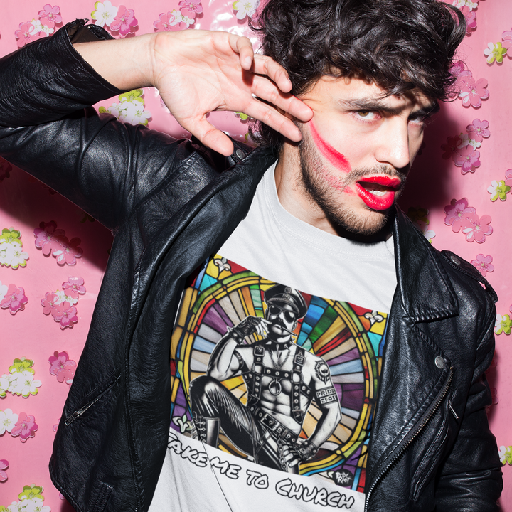 Take Me to Church T-Shirt – Queer Punk Leather Daddy Graphic Tee | Pride Riot Streetwear Rebellion