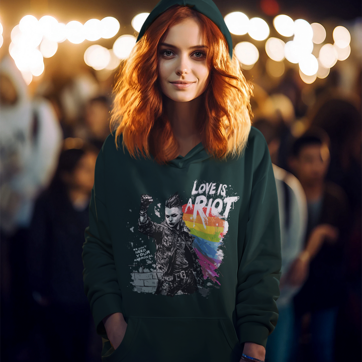 Love is a Riot Hoodie | Dark Queer Punk Pride Sweatshirt | LGBTQ+ Streetwear | Unisex Hoodie | 2025 Pride Riot Official