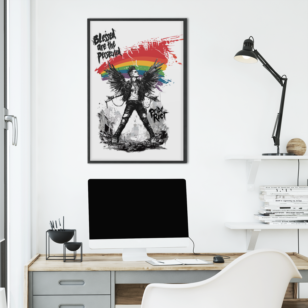 Framed LGBTQ+ Punk Angel Poster – “Blessed Are the Persecuted” Wall Art