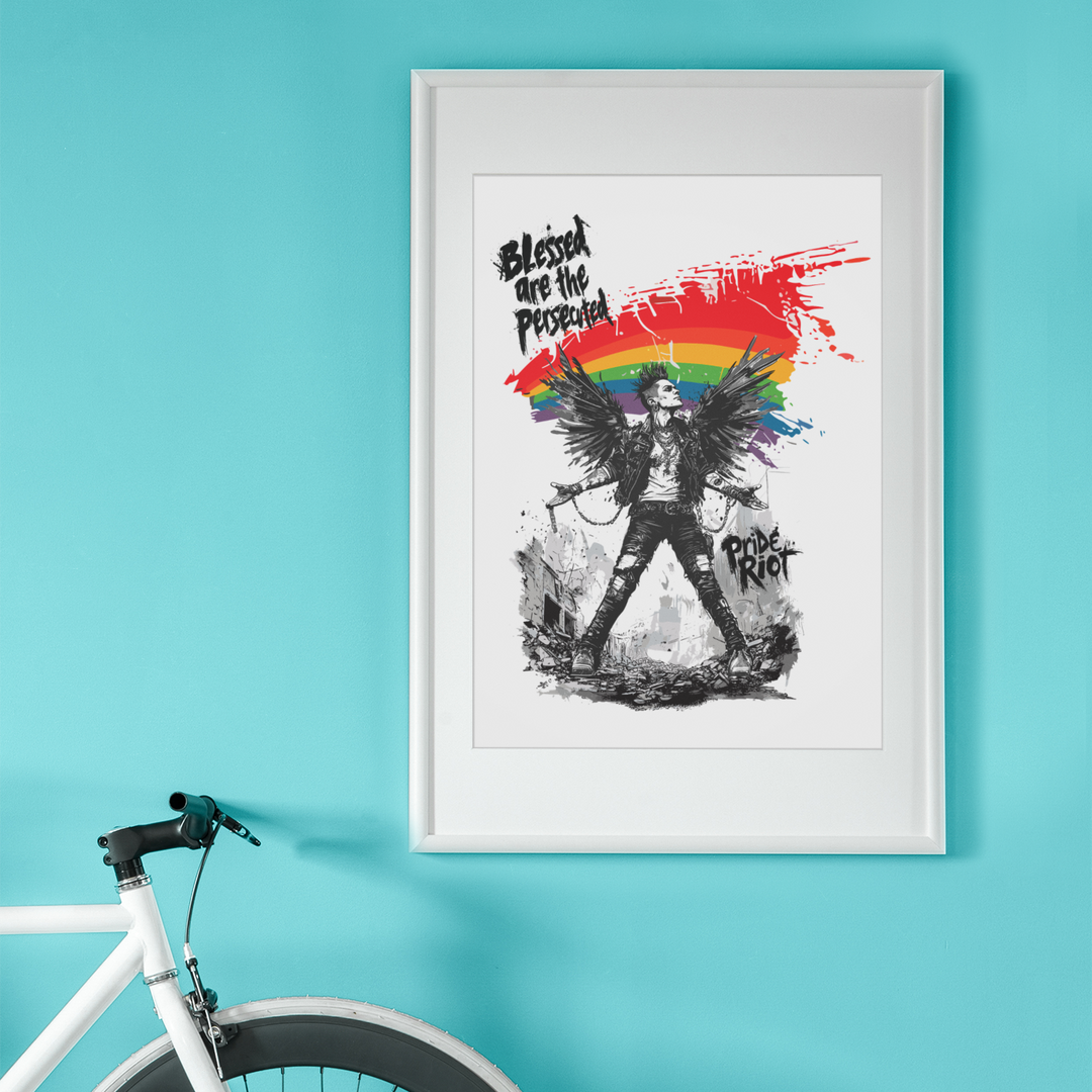Framed Queer Punk Angel Poster with Matte – “Blessed Are the Persecuted” Wall Art