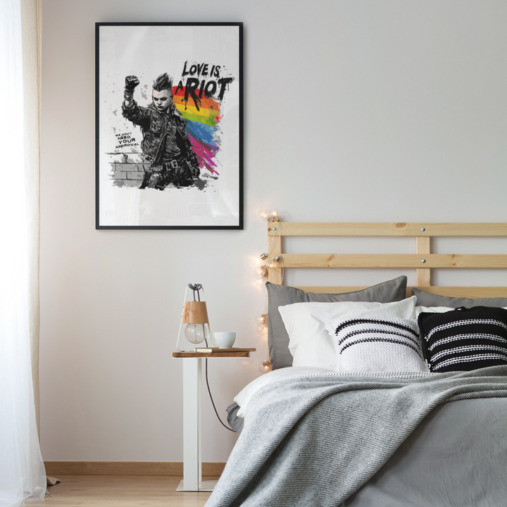 Love Is a Riot – Framed Queer Punk Poster (Rainbow Protest Art, Matte Print)