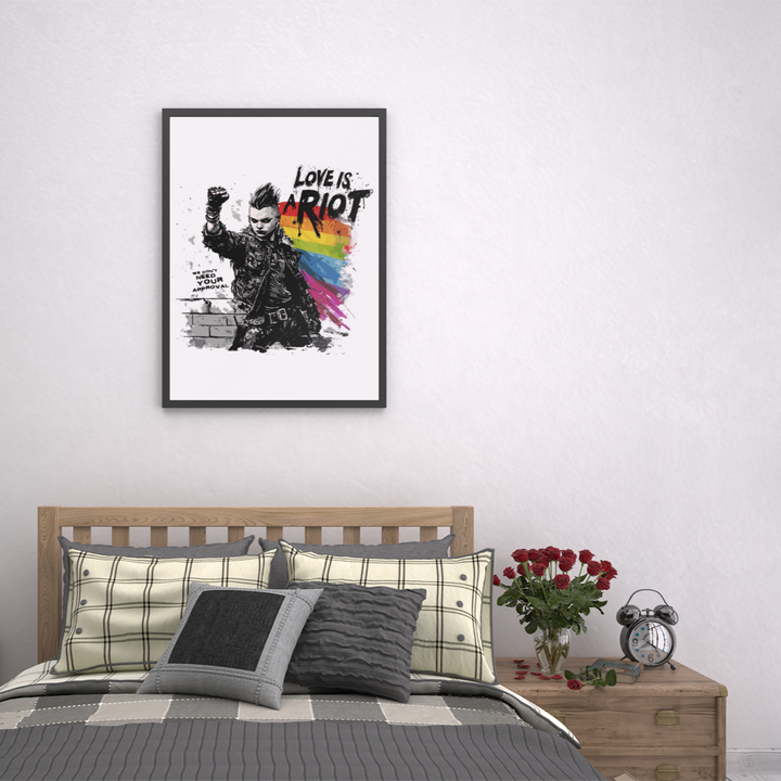 Love Is a Riot – Framed Queer Punk Poster (Rainbow Protest Art, Matte Print)