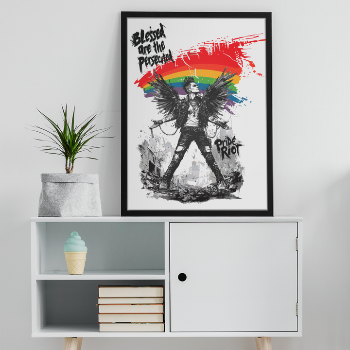 Framed LGBTQ+ Punk Angel Poster – “Blessed Are the Persecuted” Wall Art