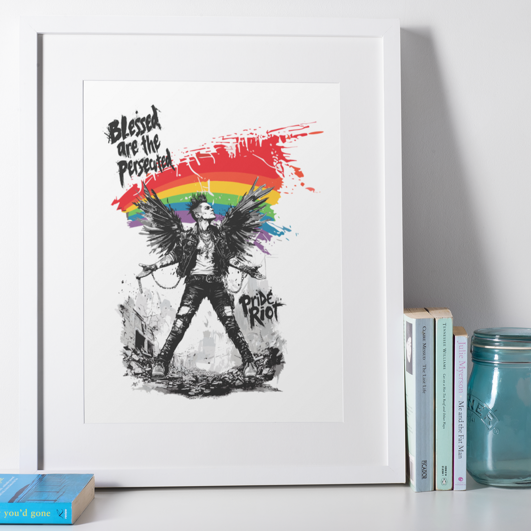 Framed Queer Punk Angel Poster with Matte – “Blessed Are the Persecuted” Wall Art