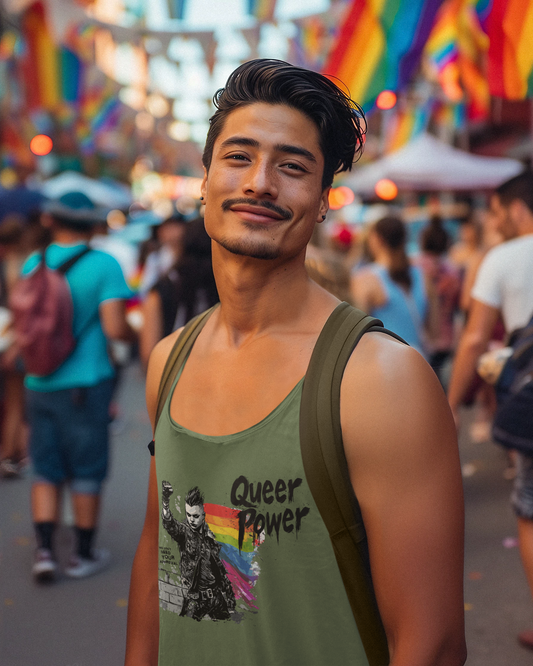QUEER POWER Tank Top – Light Edition | Unisex LGBTQ+ Pride Muscle Shirt for Protests, Festivals & Bold Living