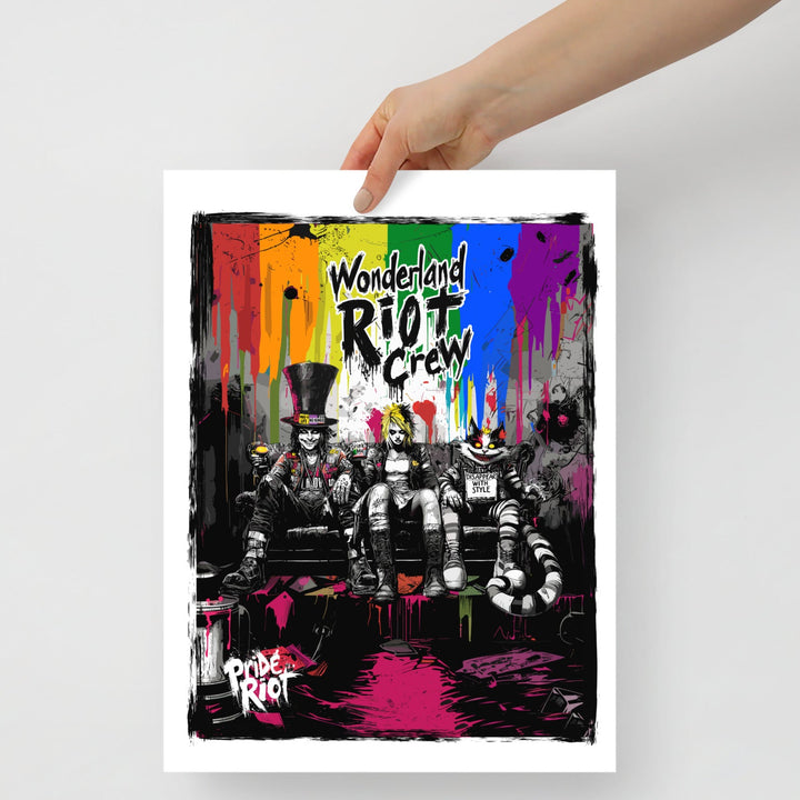 Front view of the Alice in Anarchy poster featuring a distorted, punk-rock Alice graphic. The image has a glitch effect with neon cyan and magenta accents against a dark background