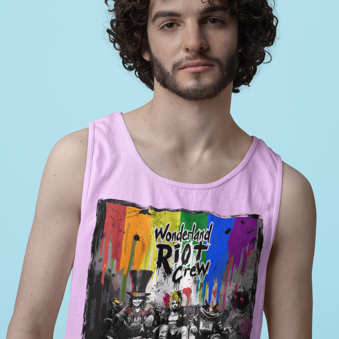 Front view of the Alice in Anarchy premium heavyweight tank in Light Pink. The fabric looks thick and structured.