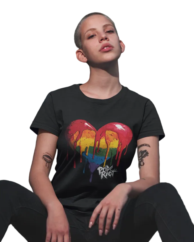 Bleeding Heart (Dark) tee worn by a model — Pride Riot