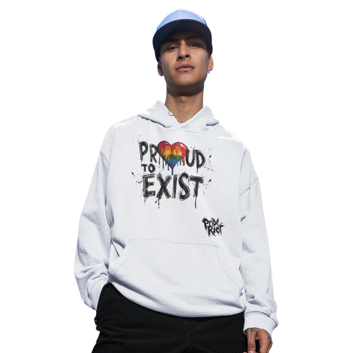 Proud to Exist (Light) — Hoodie — worn, PRIDE RIOT®