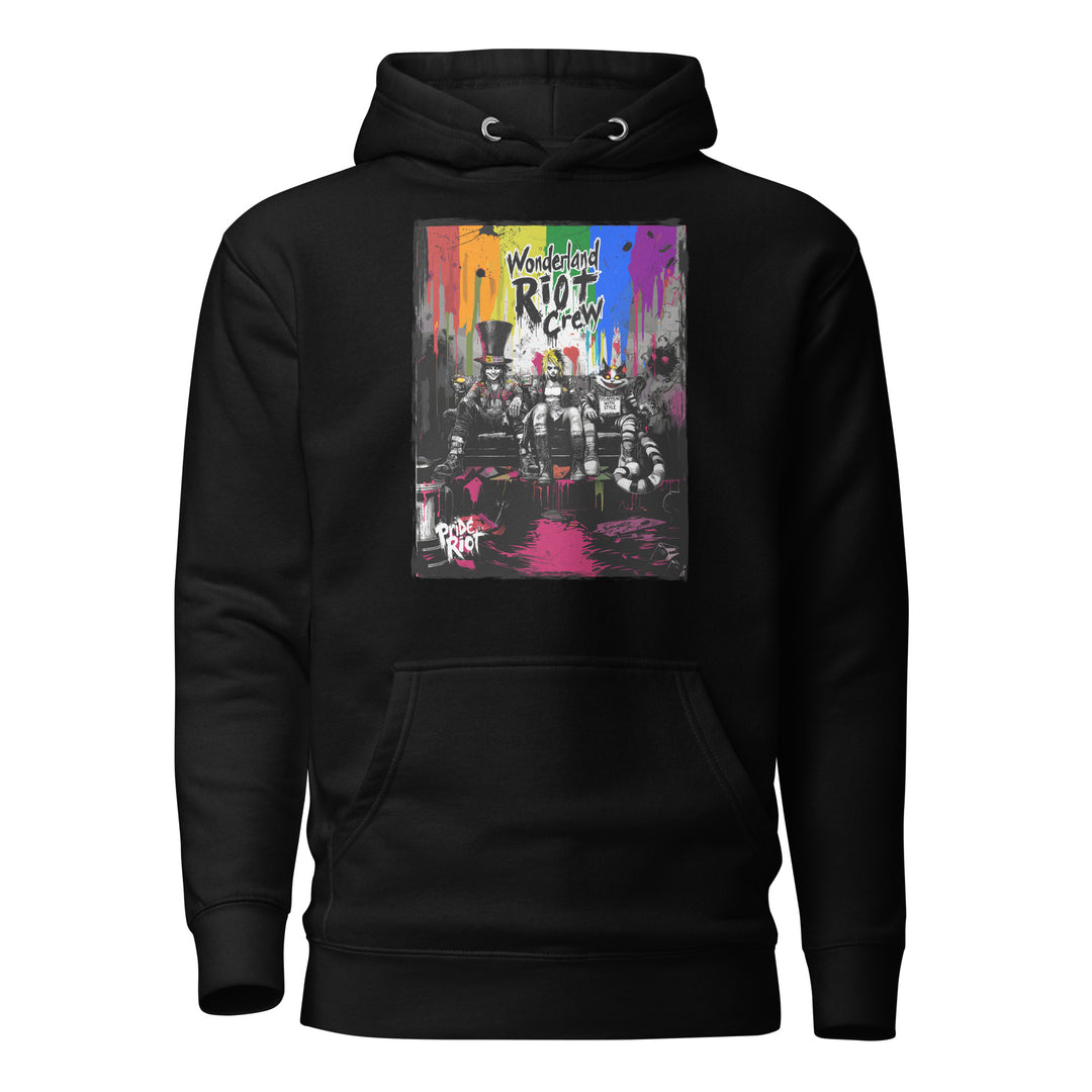 Alice in Anarchy hoodie showing the available color palette: Black. The thick ribbed cuffs are visible in the fold.