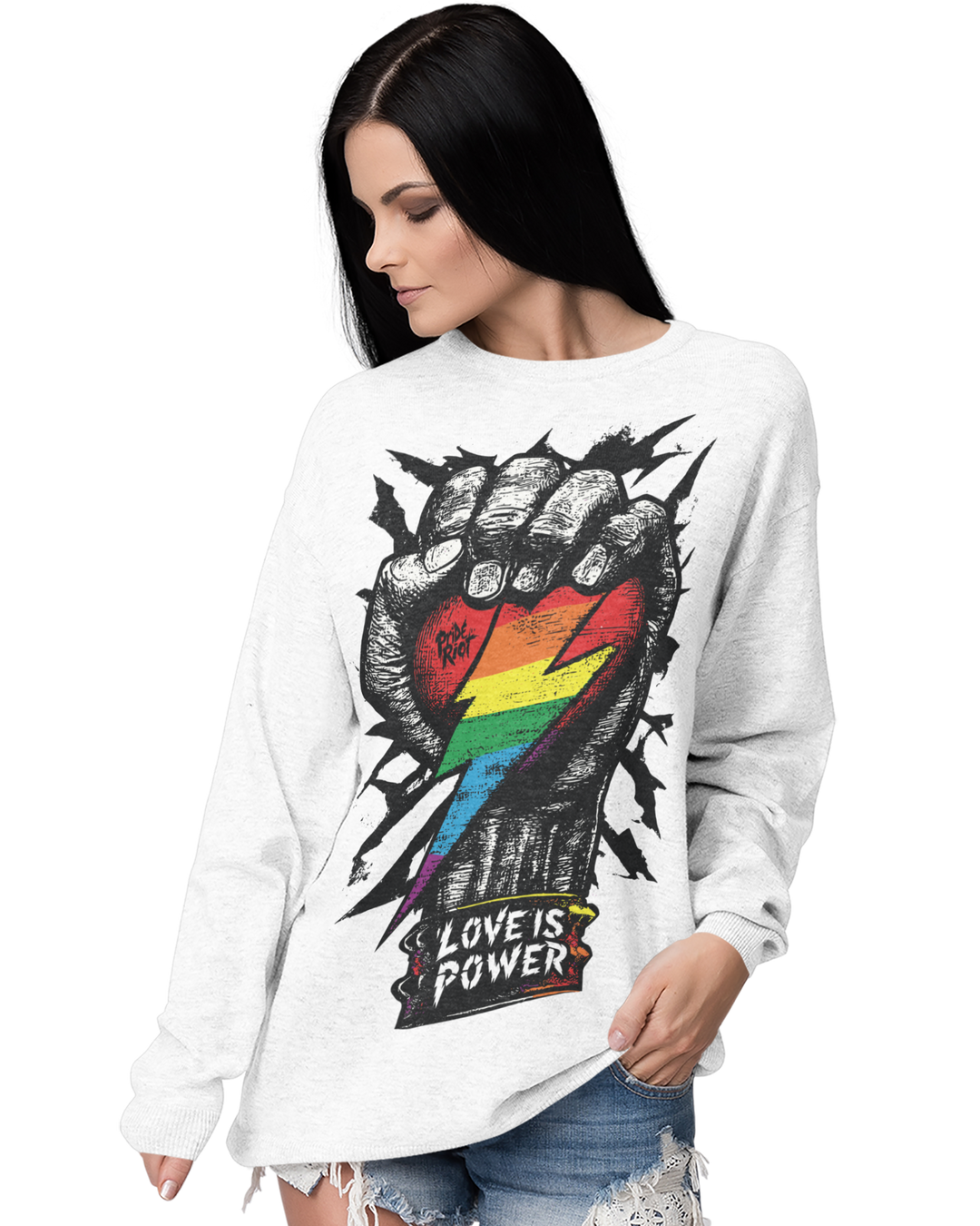Love is Power (Light) — Sweatshirt — worn, PRIDE RIOT®