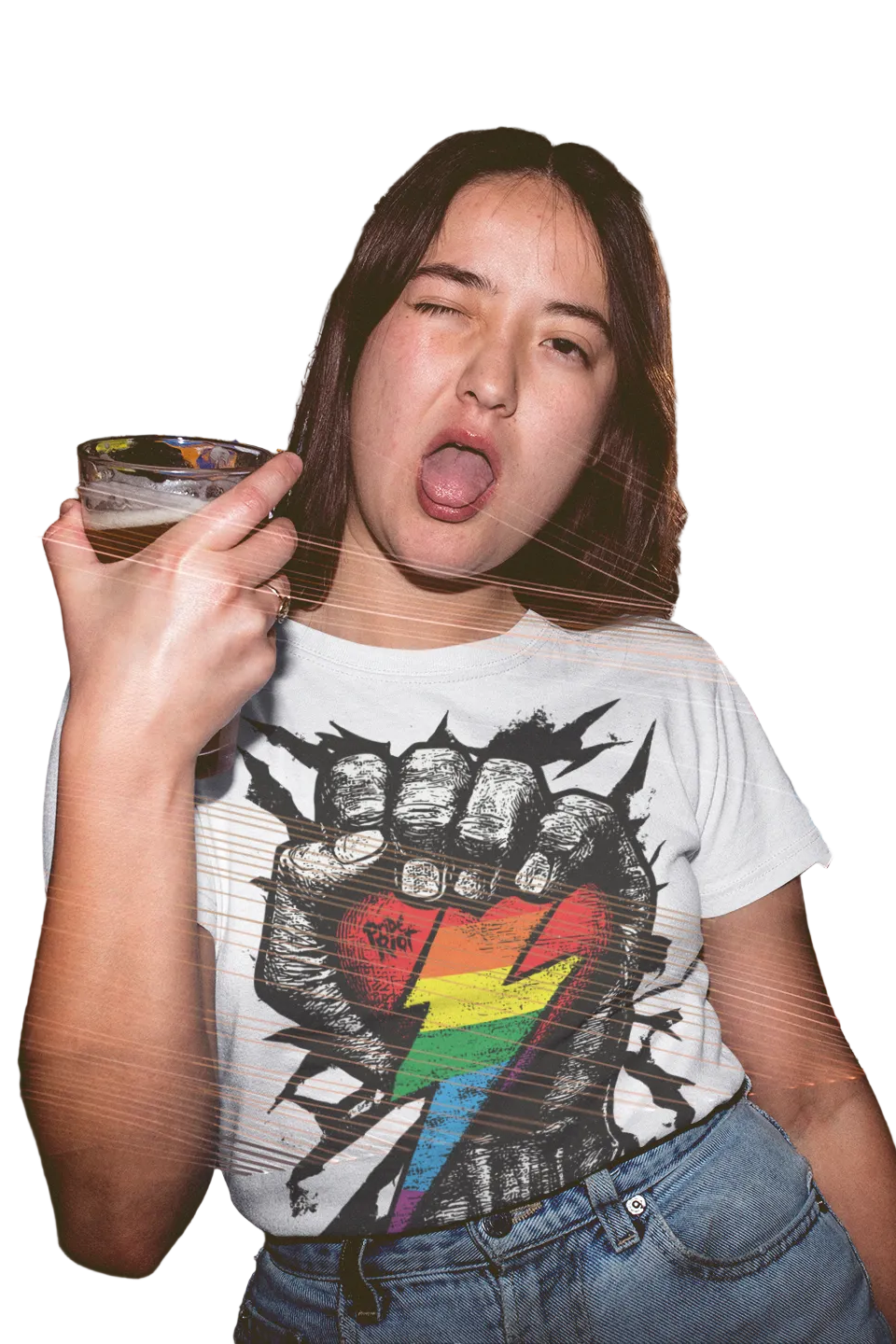 Love is Power (Light) tee worn by a model, white — Pride Riot