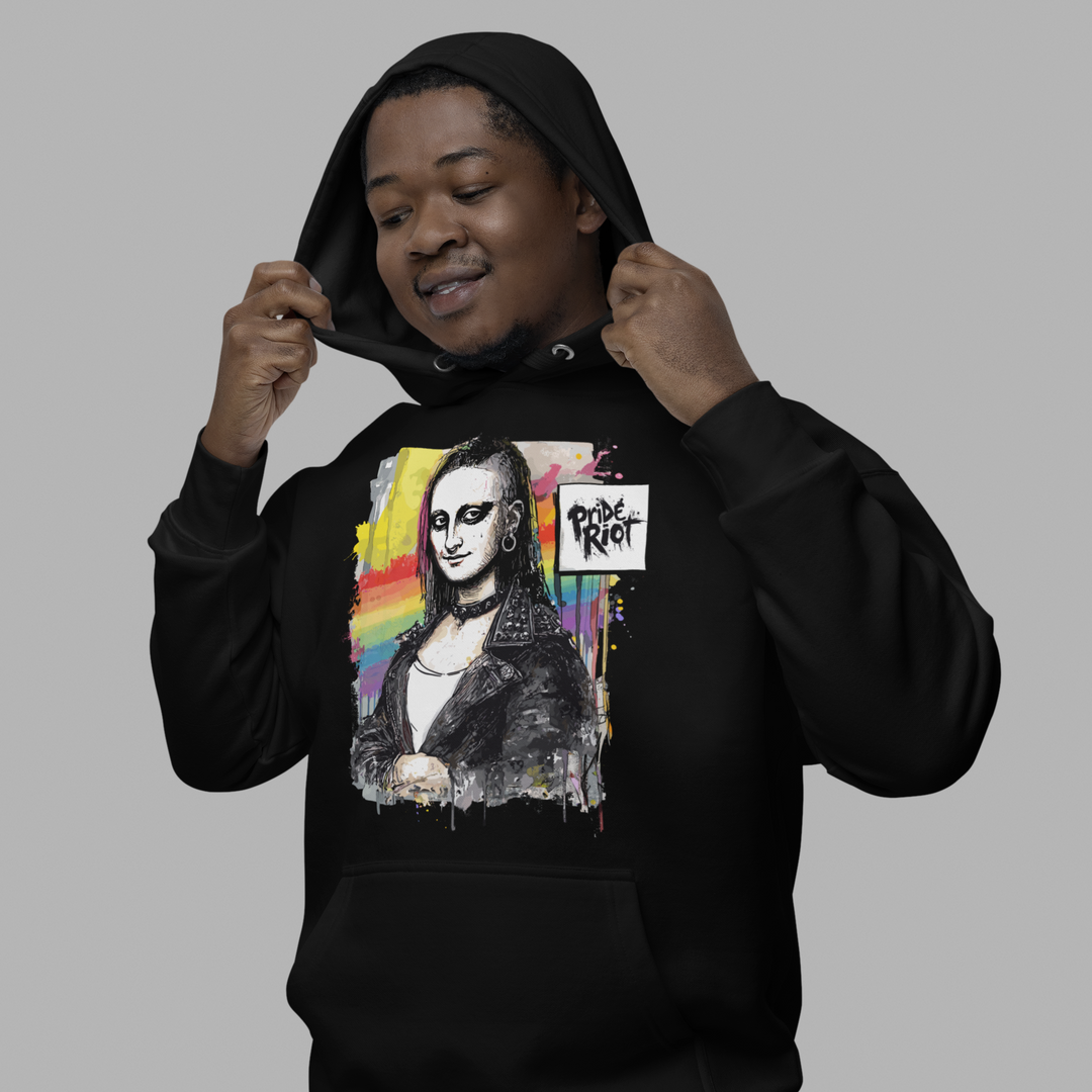 Full-body view of the premium unisex hoodie. Shows the structured fit, flat drawstrings, and 3-panel hood design. The hoodie drapes cleanly without bunching.