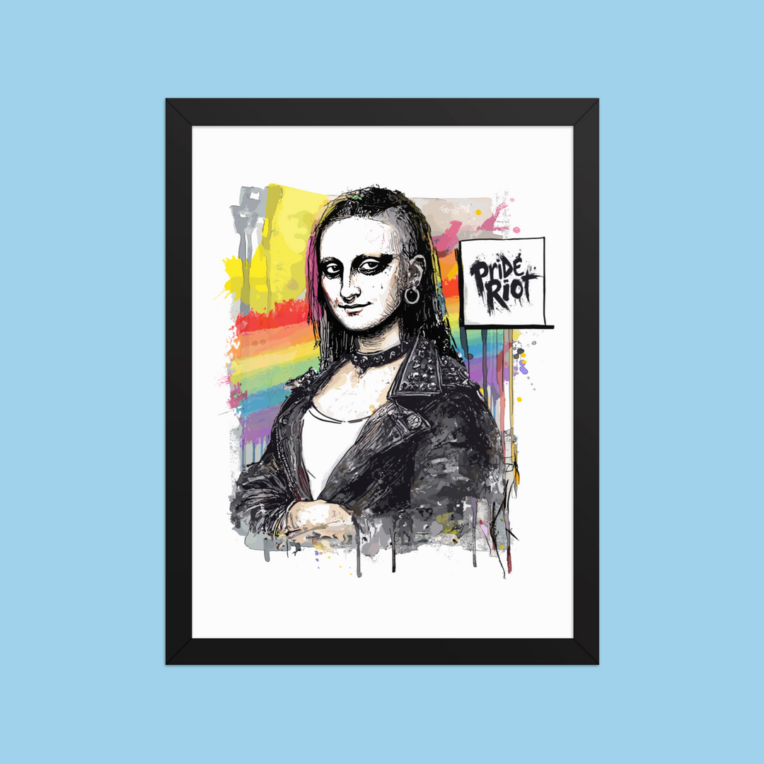 Front view of Mona Lisa Punk Framed Poster in Matte Black wood frame featuring alternative queer art on thick matte paper.