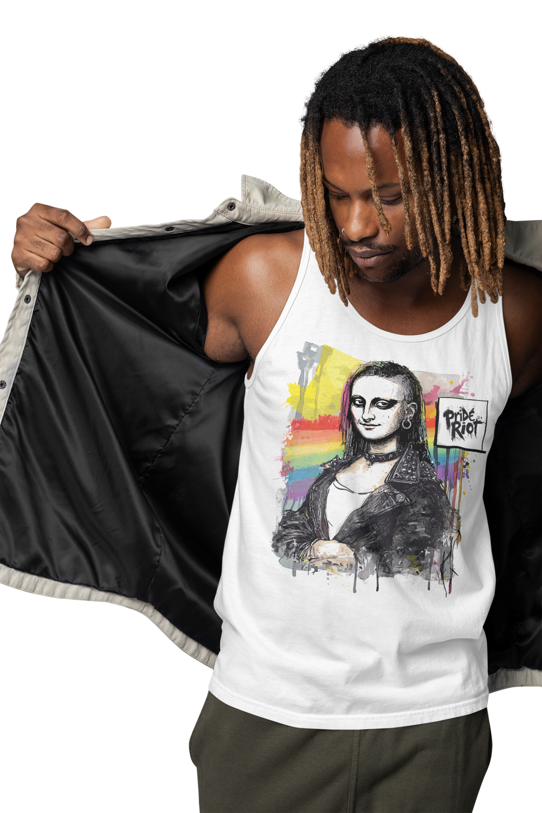 Mona Lisa tank worn by a model — Pride Riot