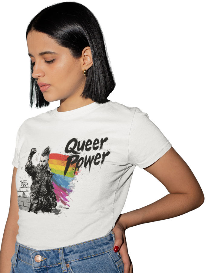 Queer Power (Light) — Tee — worn, PRIDE RIOT®