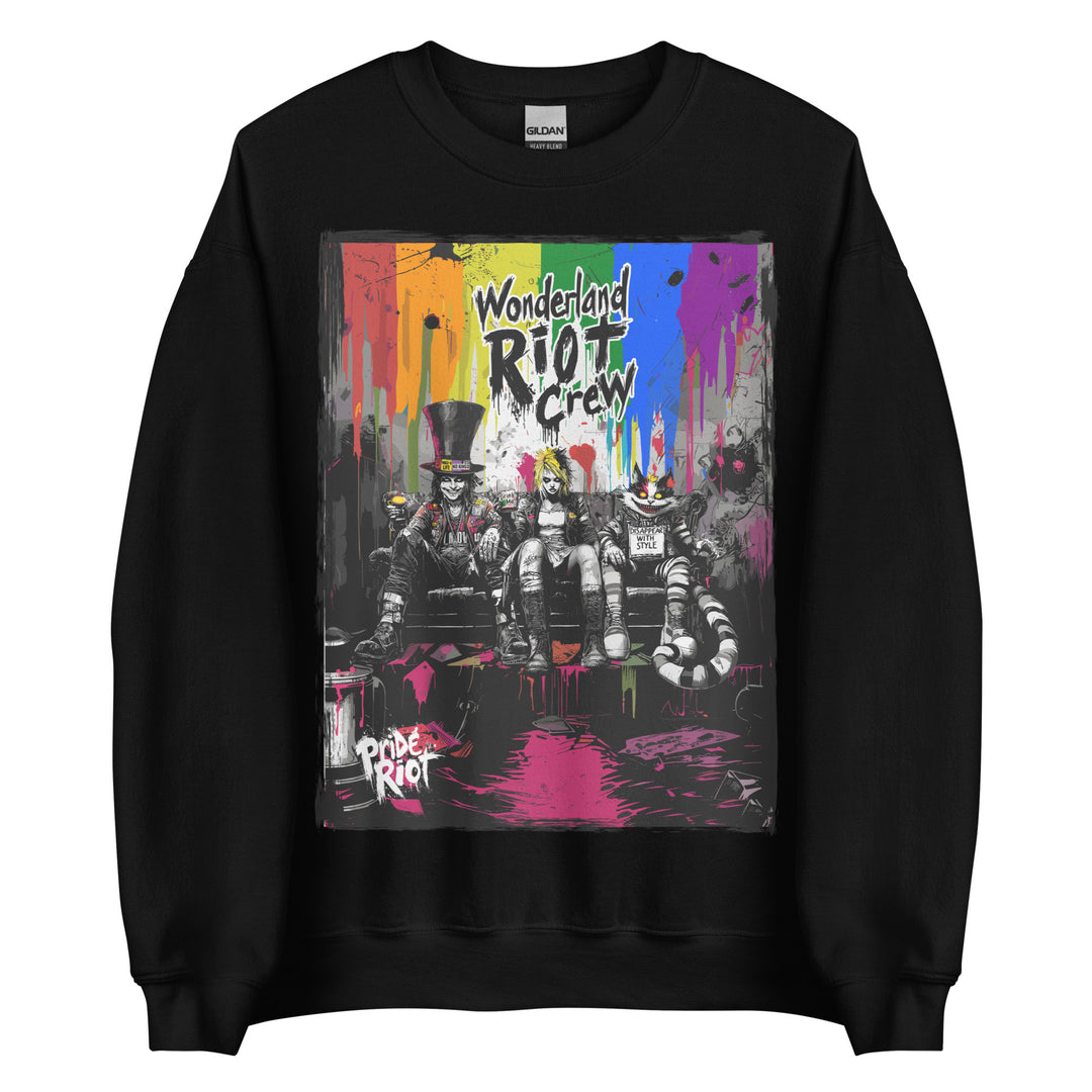 Alice in Anarchy sweatshirt showing the available color: Black. The ribbed cuffs are visible.