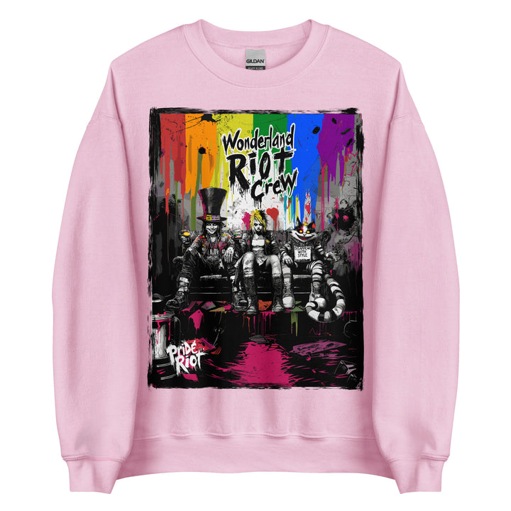 Alice in Anarchy sweatshirt showing the available colors: Light Pink. The ribbed cuffs are visible.