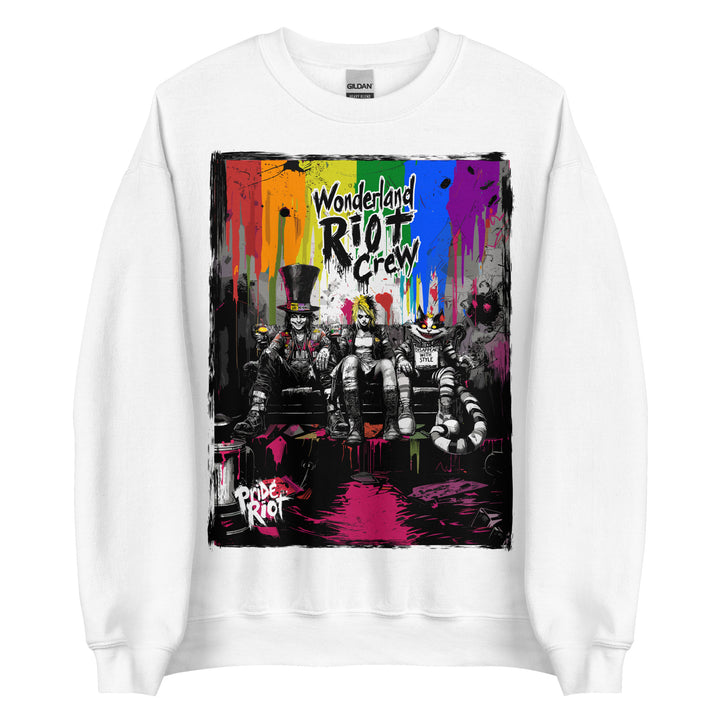 Alice in Anarchy sweatshirt showing the available colors: White. The ribbed cuffs are visible.