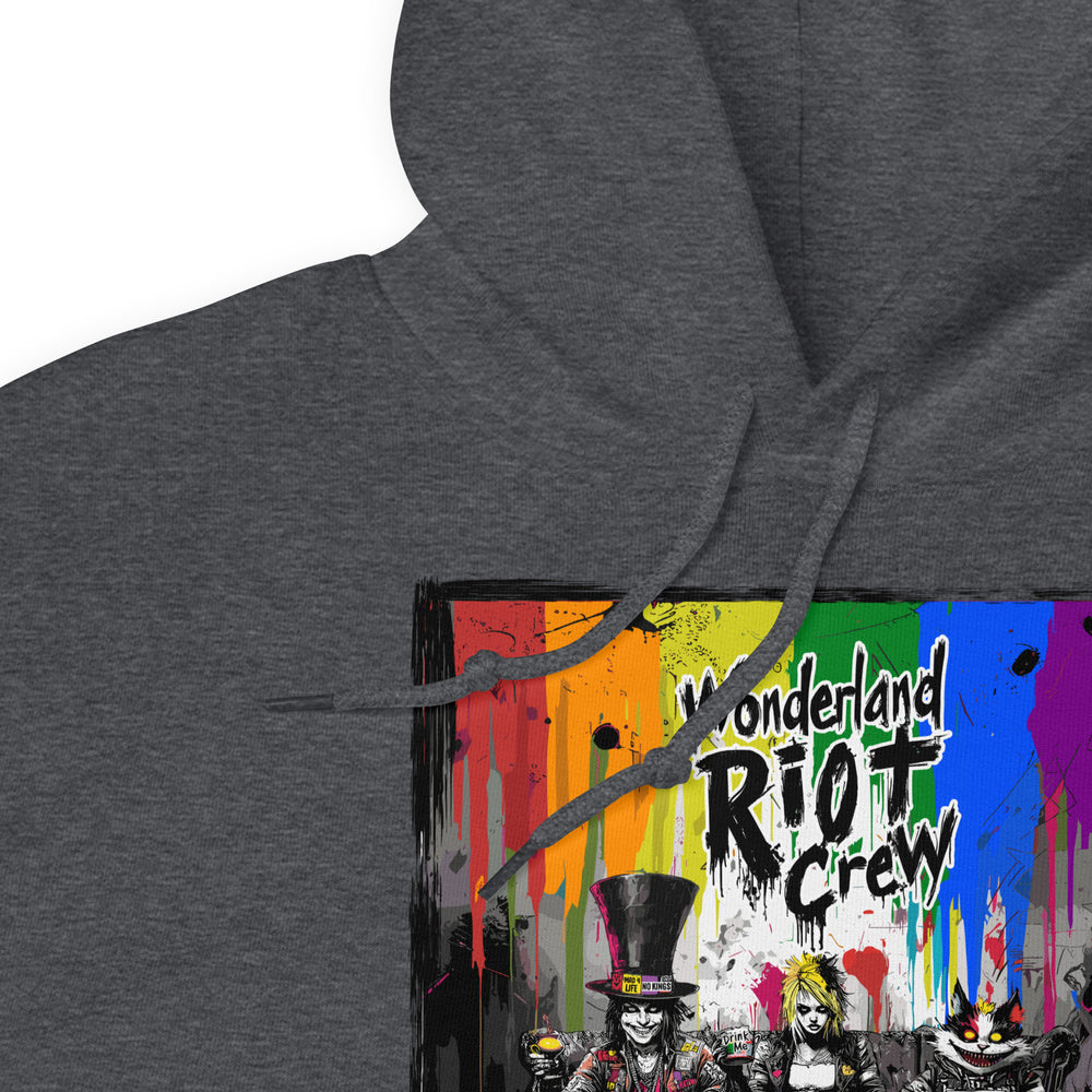 Close-up of the double-lined hood and color-matched drawcords. The image shows the soft air-jet spun yarn texture, highlighting the smooth surface.