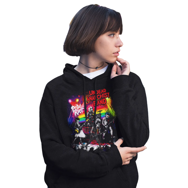 Undead Anarchist hoodie worn by a model — Pride Riot